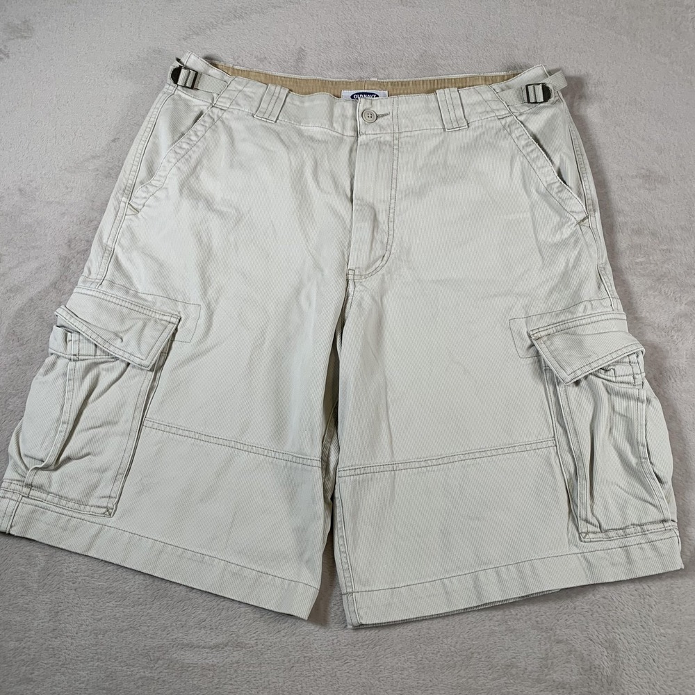 VTG Old Navy‎ Cargo Shorts Mens 36 Beige Khaki Pockets Adjustable Waist Outdoor